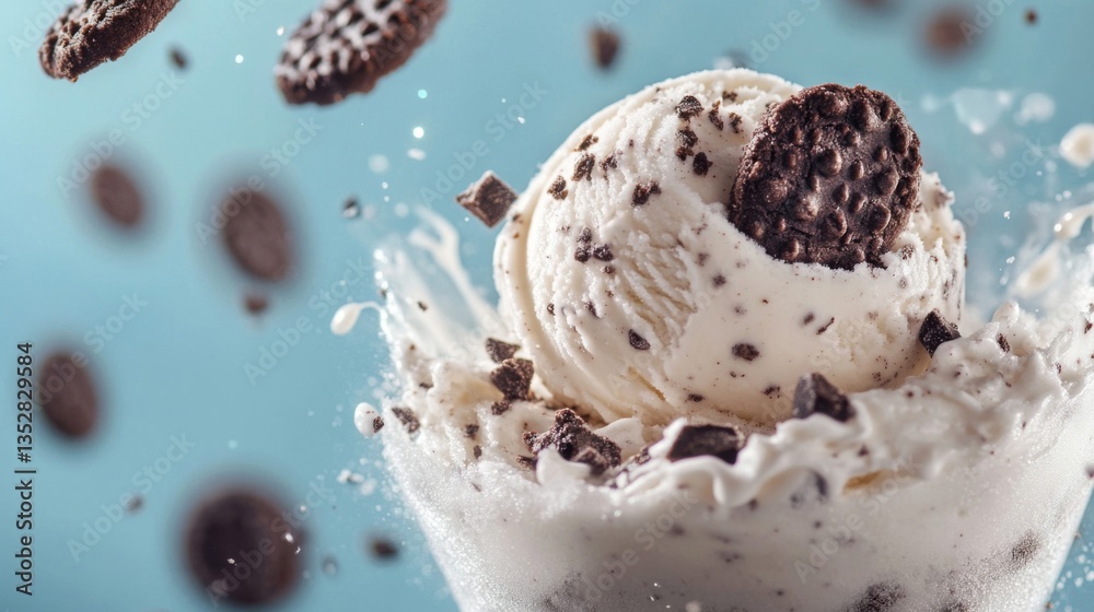 Fototapeta premium Creamy Vanilla Ice Cream with Chocolate Cookies