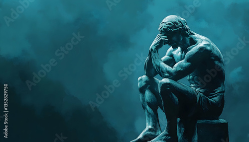 The Thinker sculpture deep in contemplation philosophy concept illustration