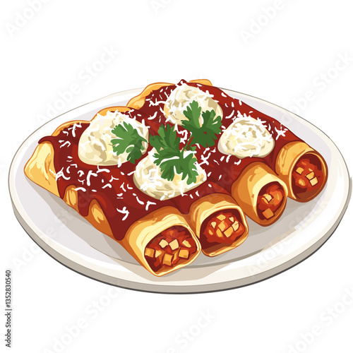 Vector Illustration of Enchiladas with Sauce and Toppings