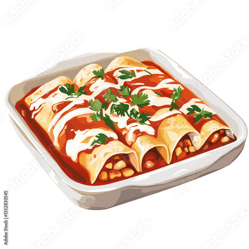 Vector Illustration of Enchiladas with Sauce and Toppings