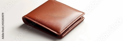Classic brown leather wallet with smooth finish on solid white background