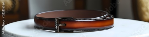 Classic leather belt with fine finish in deep brown on white surface
