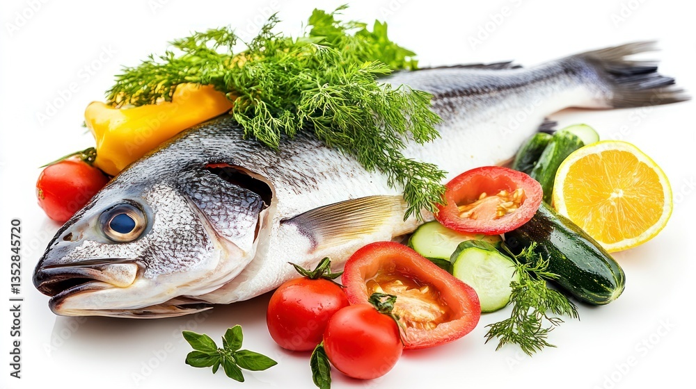 Fresh Fish Preparation with Vegetables and Herbs for Healthy Eating Fresh Fish Preparation with Vegetables and Herbs for Healthy Eating