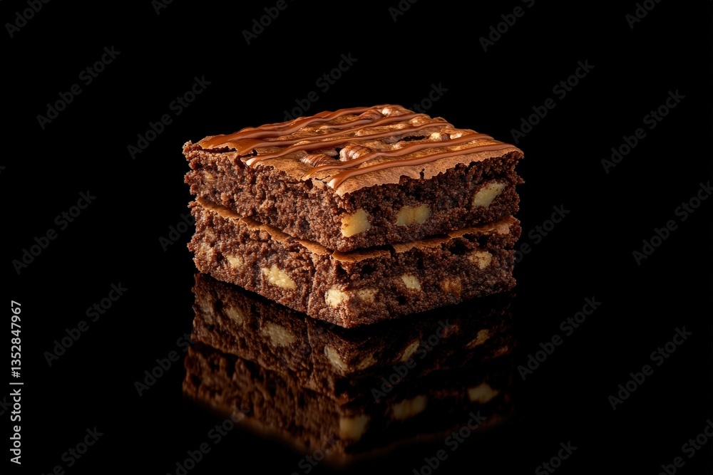 Obraz premium Decadent chocolate brownies stacked high with crunchy nuts Generative AI