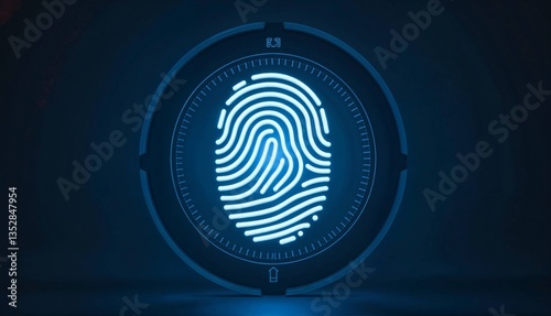 Digital fingerprint in blue light against dark background