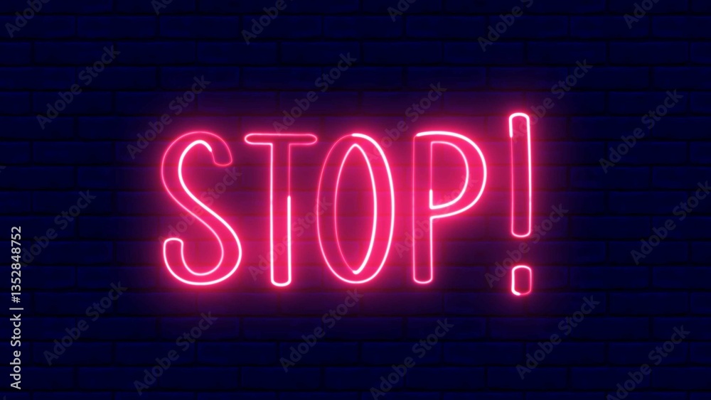 STOP text font with light. Luminous and shimmering haze inside the letters of the text Stop. Stop neon sign. STOP text font with light. Luminous and shimmering haze inside the letters of the text Stop. Stop neon sign.