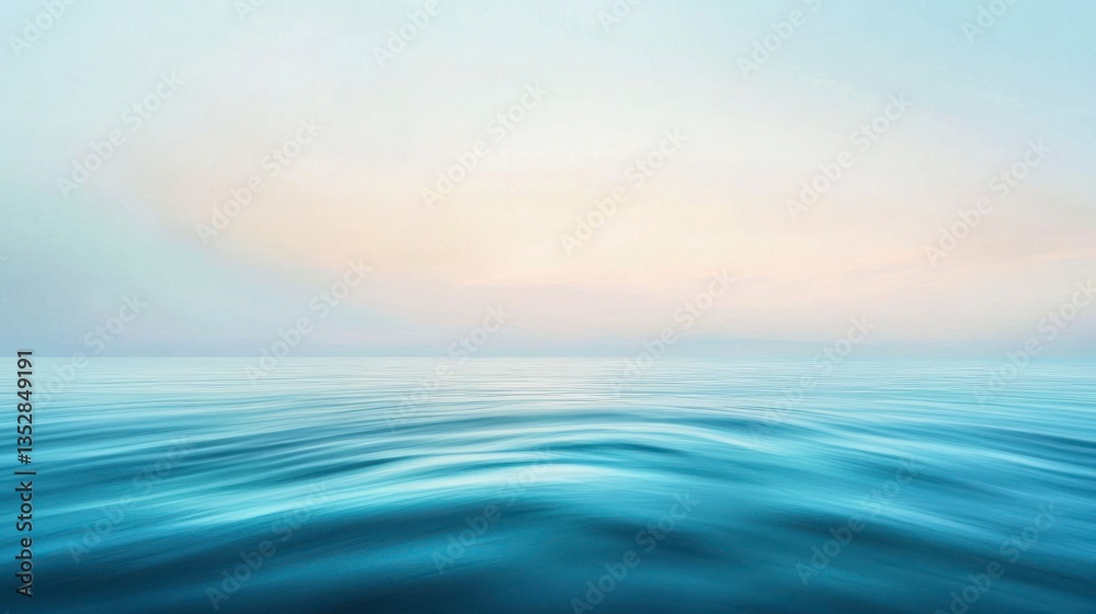 Fototapeta premium Calm Ocean with Gentle Waves Under Soft Sunset Sky Background