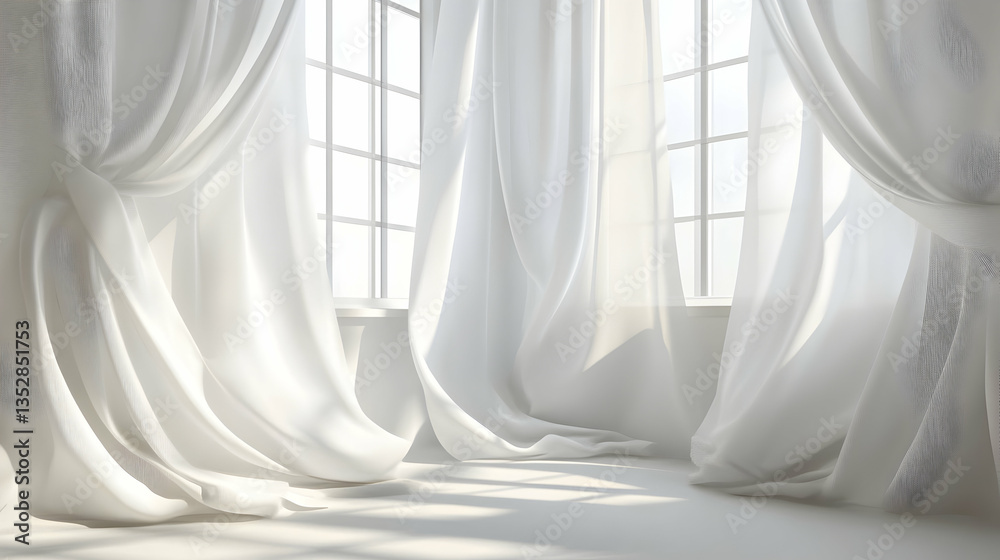 White Curtains Gently Fluttering in the Breeze Close-up White Curtains Gently Fluttering in the Breeze Close-up