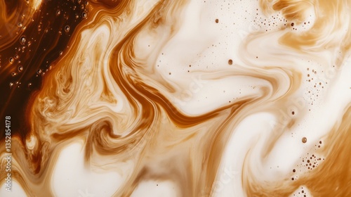 Fluid Coffee and Cream Mixing Creates an Abstract Marbled Texture