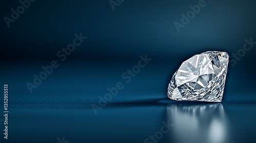 Glimmering diamond gem reflecting light on a dark, smooth surface