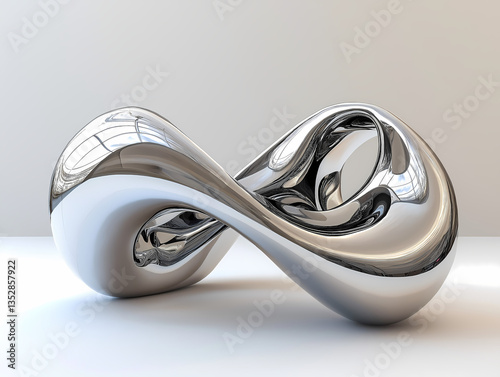 Abstract Sculpture of Shiny Metal Shape with Smooth Curves Reflecting Light