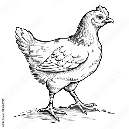 Chicken Standing Gracefully on Green Grass  