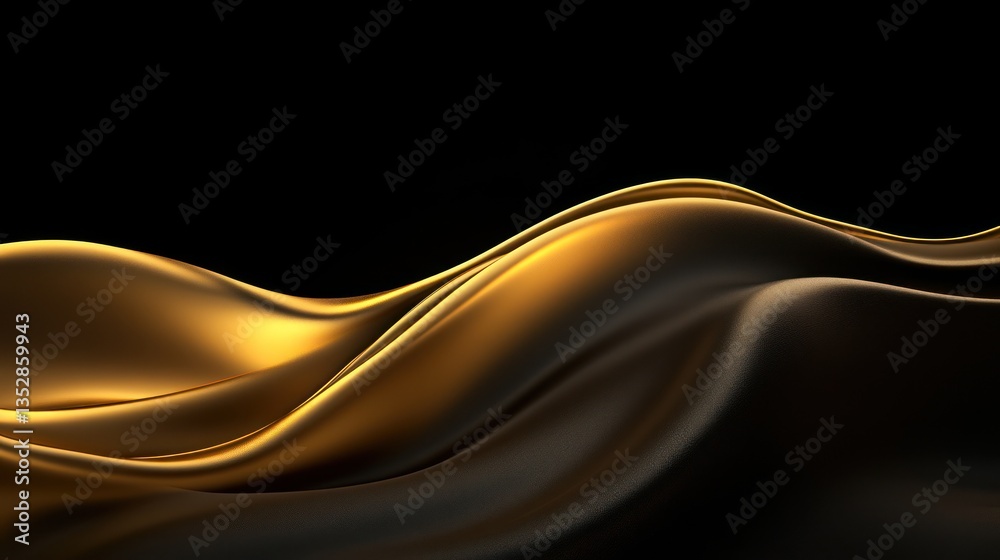 Obraz premium Abstract Gold Waves on Black Background: Luxury, Elegance, and Smoothness