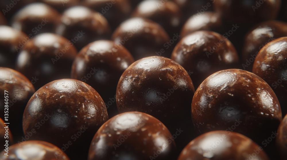 Close-Up of Round Chocolate Candy Balls on Dark Background Close-Up of Round Chocolate Candy Balls on Dark Background