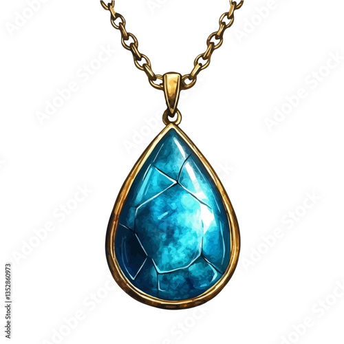 A watercolor vector painting of an elegant turquoise pendant necklace, bold and vibrant, isolated on a white background. Elegant turquoise pendant necklace vector.

