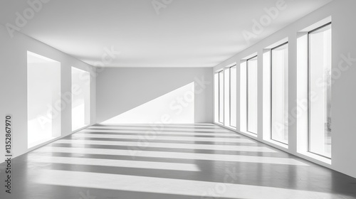 Bright Empty Room with Large Windows  Sunlight.