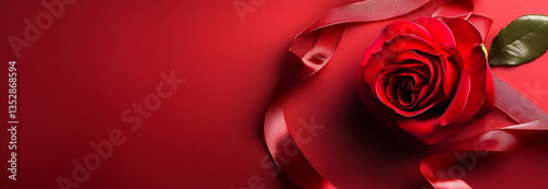 Valentinea??s day background with red rose and ribbon. photo