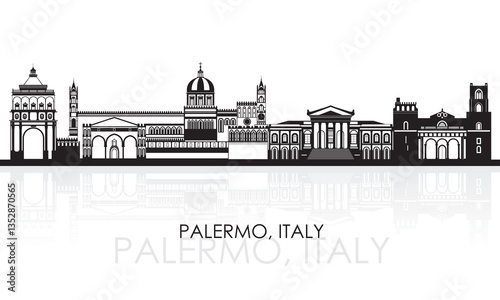Silhouette Skyline panorama of City of Palermo, Sicily, Italy - vector illustration