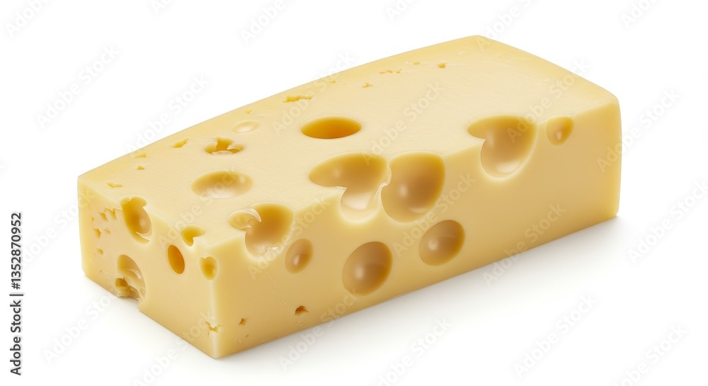 Swiss Cheese Block Culinary - A block of Swiss cheese, showcasing its distinctive holes and smooth texture. Represents dairy, nutrition, food, culinary arts, and gourmet
