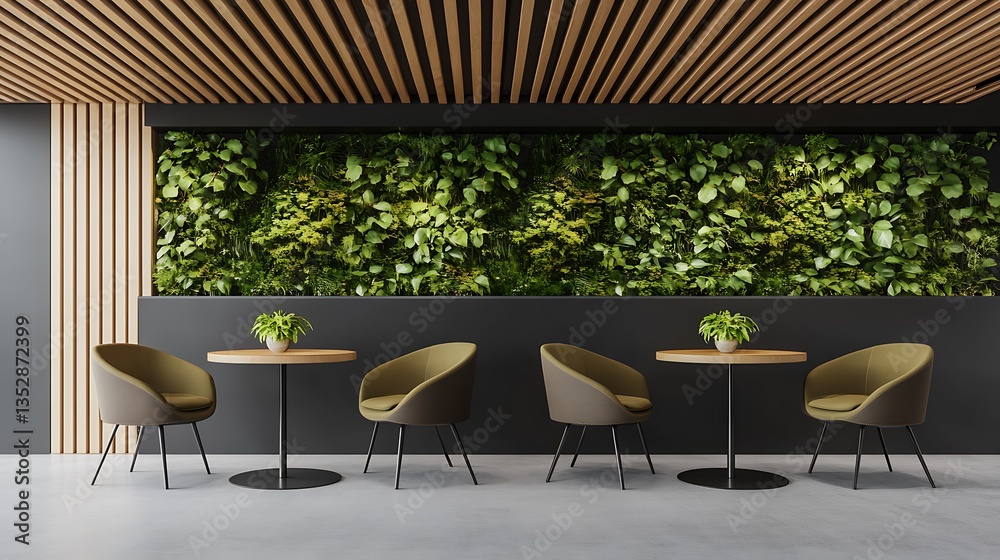 Fototapeta premium Modern cafe interior with green wall
