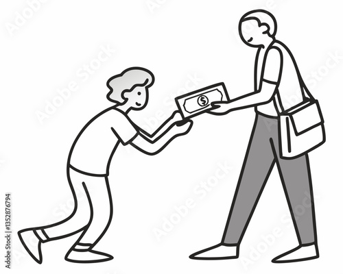 A stick figure with outstretched hands, as if asking for money. Made with just lines and a circle, vector format