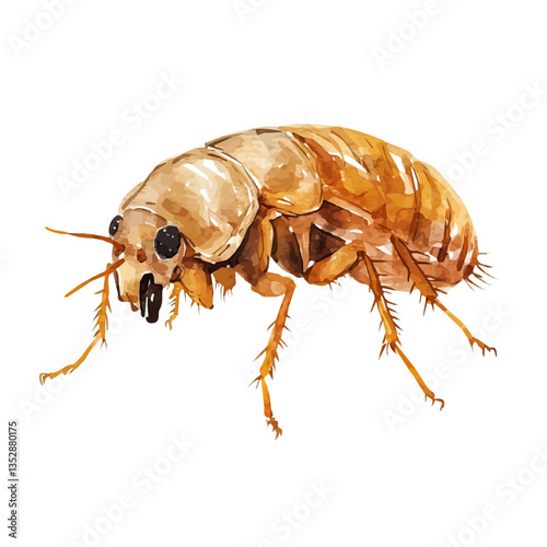 Flea, watercolor illustration, isolated on a white background.