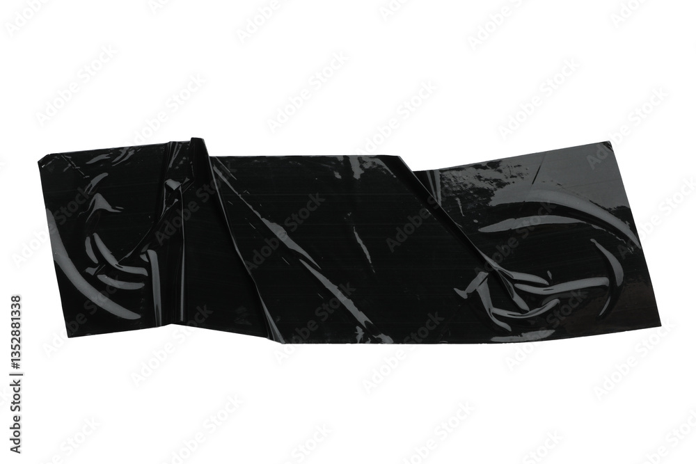 Fototapeta premium Strip of black adhesive tape isolated on white, top view