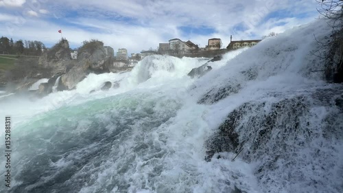 Rhine Falls, Switzerland: Beautiful waterfall Rheinfall, Schweiz near Schaffhausen and Neuhausen am Rheinfall