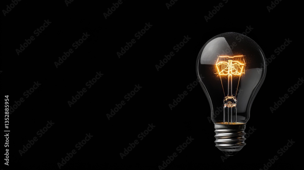 Glowing Light Bulb on Black Background: Innovation and Creativity Concept in Stock Photography Glowing Light Bulb on Black Background: Innovation and Creativity Concept in Stock Photography