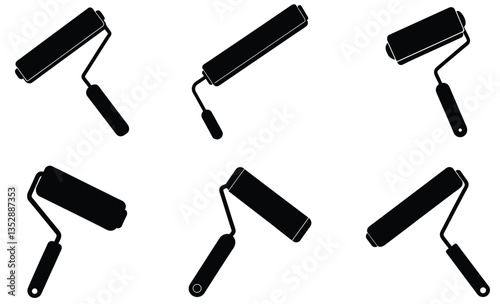 Six Paint Roller Silhouettes on white background 