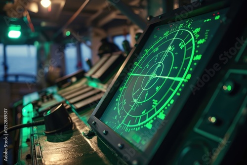 Obraz na płótnie A ship's bridge radar display showing navigational data and surrounding environment. w salonie