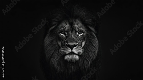 Powerful lion portrait in monochrome