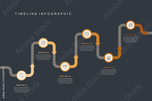 Business road map timeline infographic concept. with icons and 6 options, Corporate milestones graphic elements. workflow layout, diagram, report, web design. Creative, vector