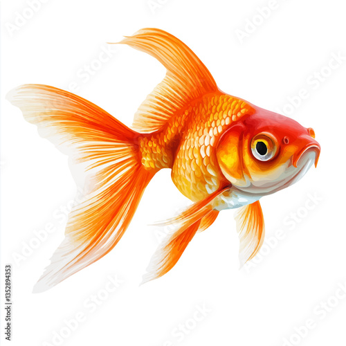 A watercolor vector painting of a goldfish, isolated on a white background. Goldfish vector.


