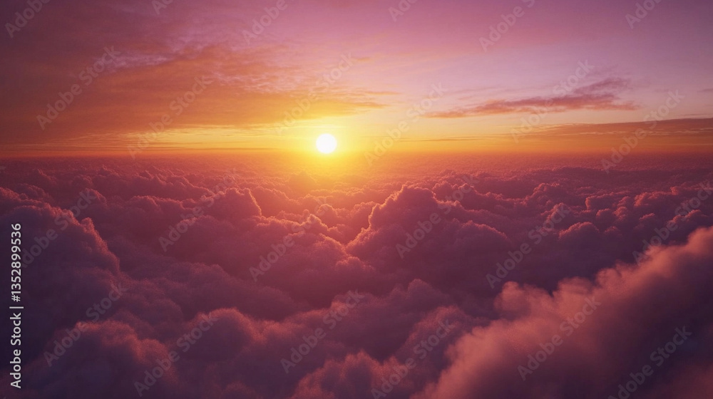 Fototapeta premium Serene Sunset Over a Sea of Clouds with Vibrant Colors and Soft Light, Evoking Tranquility