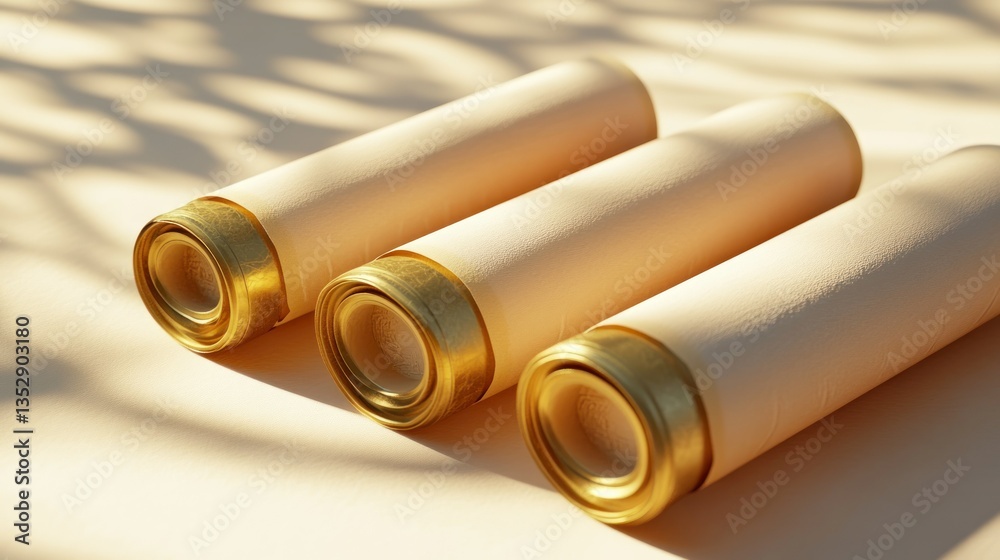 Fototapeta premium Golden Scrolls Illuminated by Soft Light Elegant and Timeless Design Elements for Artistic and
