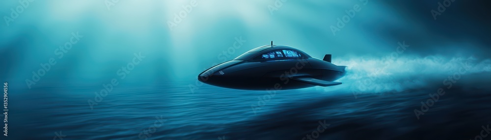 Futuristic Underwater Vehicle in Deep Ocean Scene Futuristic Underwater Vehicle in Deep Ocean Scene