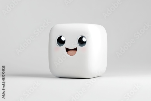 Cute, white cube with a happy expression