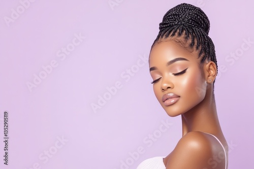 Beautiful african american woman with braided hair posing gracefully