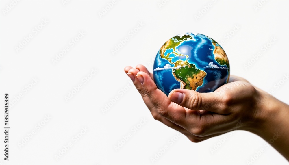 Realistic Earth held in human hand on white background Realistic Earth held in human hand on white background