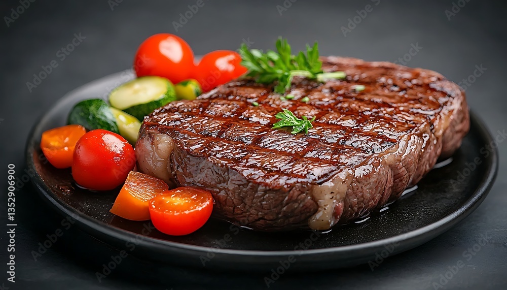 Grilled Steak Dinner for Dark Plate, Vegetables. Grilled Steak Dinner for Dark Plate, Vegetables.