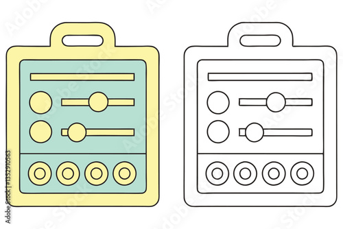 Colorful Panel Outline with Knobs and Faders, Retro Control Design,