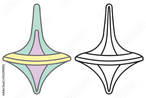 Colorful Spinning Top Toy Outline and Color Isolated on White Background
