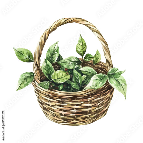 A watercolor vector painting of a hackberry basket, isolated on a white background. Hackberry basket vector.

