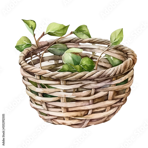 A watercolor vector painting of a hackberry basket, isolated on a white background. Hackberry basket vector.

