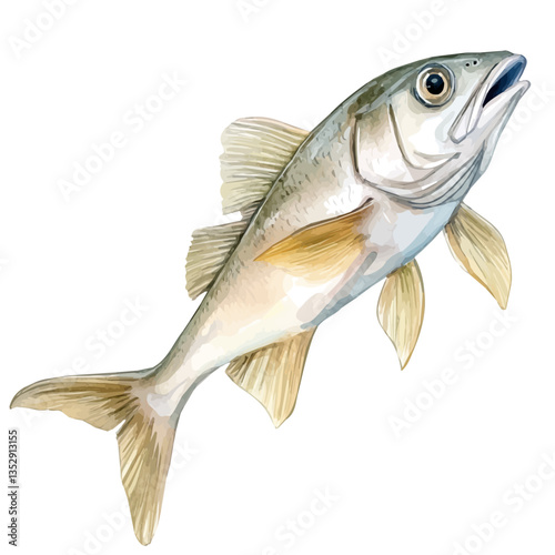 watercolor of Haddock, isolated on a white background.