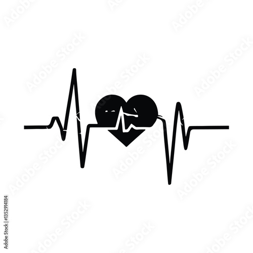 heartbeat silhouette, Heart beat one line, Continuous lines heart beats drawing, Wave pulse. heartbeat line vector heart shape Steady heartbeat graphic with a red heart. Heartbeat pulse