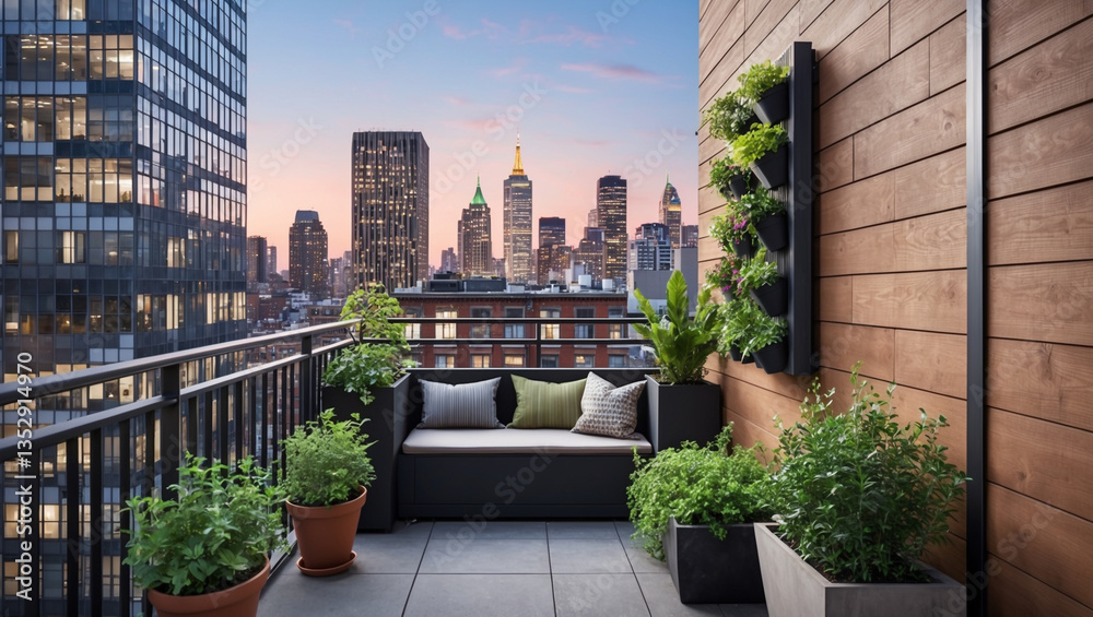 Fototapeta premium Landscape design ideas. A cozy corner of nature among skyscrapers