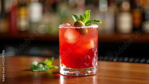 Refreshing Red Cocktail with Mint and Olives