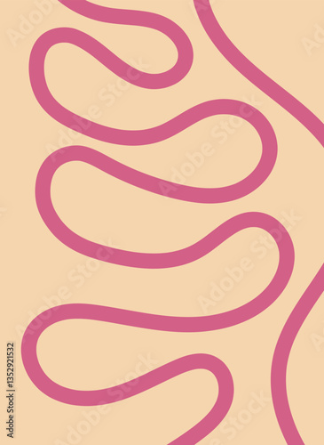Pink curved lines on pastel background. Minimal abstract vector illustration with dynamic shapes and soft organic movement in modern color palette. Artistic design for wallpaper, banner or placard